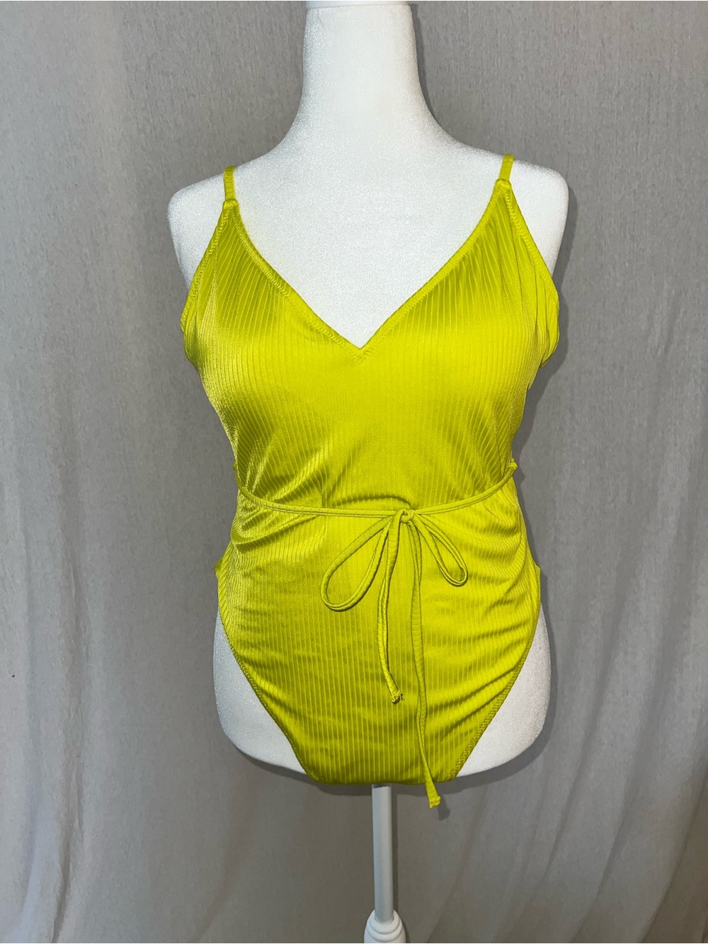 Old Navy Lime Green Ribbed V-Neck One-Piece Swimsuit